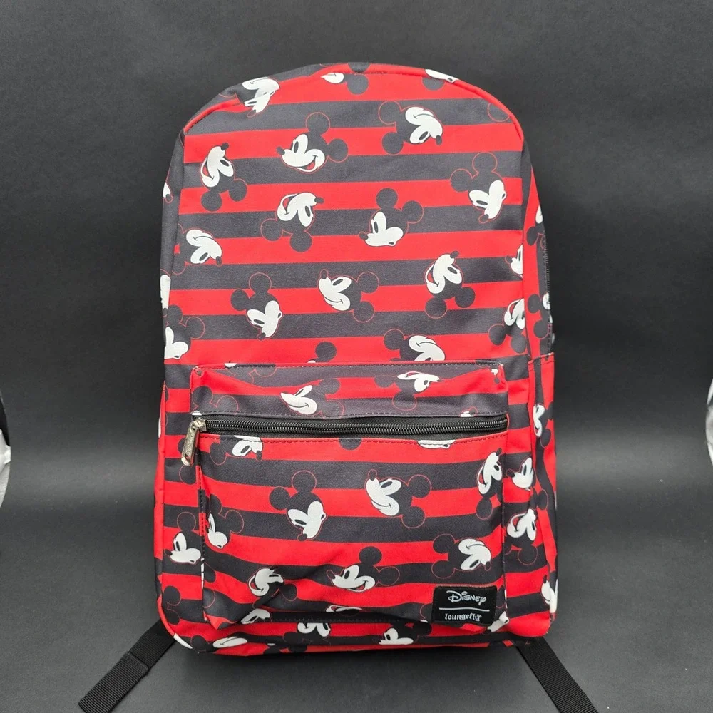 Disney Loungefly Mickey Mouse Striped Canvas Backpack Red Black 40-20163